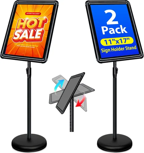 Vista 13 de Soporte ajustable para cartel de póster de pedestal de 8.5x11 pulgadas, soporte de pie de alta resistencia con marco de hebilla de aluminio