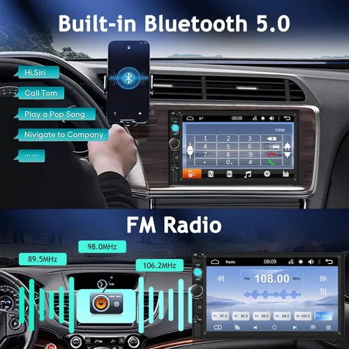 Vista 5 de NHOPEEW Estéreo de auto doble DIN de 7 pulgadas con cámara de respaldo, radio de pantalla táctil de 2 DIN con enlace de espejo con cable, Bluetooth