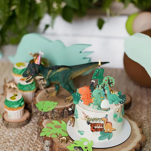 Vista 7 de Decoración para pastel de dinosaurio de 3er cumpleaños con vela de Dinosaurio 3er cumpleaños