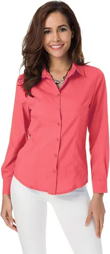 Vista 29 de Atnlewhi - Camisa de trabajo clásica con botones, manga larga, elástica, formal y casual para mujer
