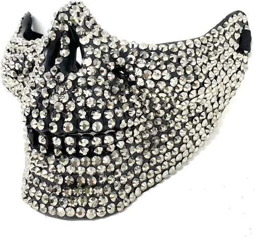 Vista 4 de Máscara de mascarada de dientes de calavera con diamantes de imitación, disfraz de fiesta de Halloween