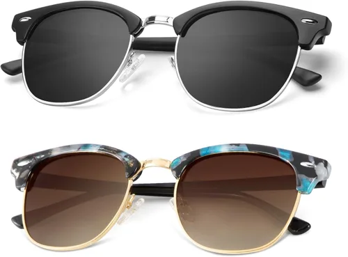 Vista 62 de KALIYADI Gafas de sol polarizadas para hombres y mujeres, marco semi sin montura, para conducir con bloqueo UV A01-(1 Pack) Tortuga Mate G15