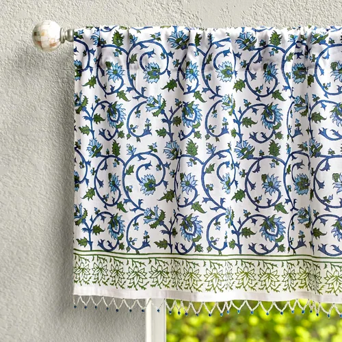 Vista 21 de Saffron Marigold Cortina de cenefa impresa a mano con ribete de cuentas, velo de novia blanco, perfecta para cocina, dormitorio, baño, comercio