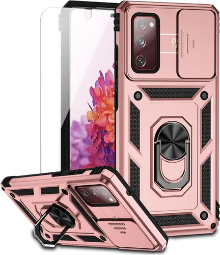 Vista 15 de Funda para Samsung Galaxy S20 FE 5G con cubierta para lente de cámara, protector de pantalla HD, soporte de anillo magnético probado contra caídas