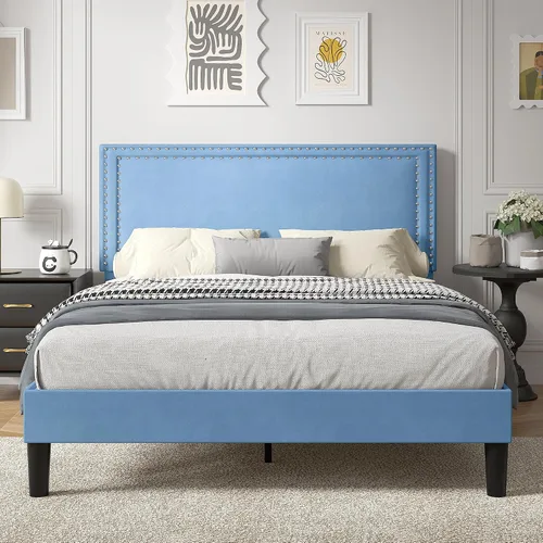 Vista 91 de VECELO Base de cama de plataforma de tamaño individual con cabecera tapizada de altura ajustable, base de colchón moderna, soporte de listones