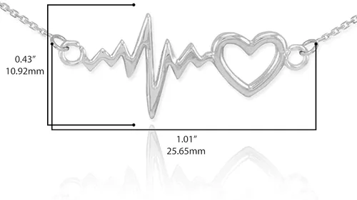 Vista 4 de Heart Pendants .925 Sterling Silver Lifeline Pulse Heartbeat Charm Open Necklace