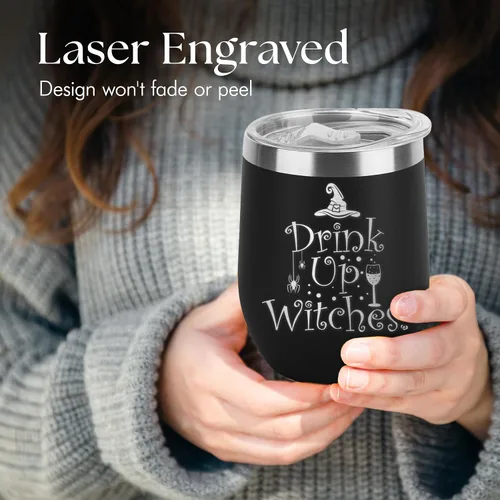 Vista 4 de shop4ever Drink Up Witches - Vaso de vino aislado de 12 onzas, color negro Iniciador de conversación Regalo de cumpleaños Regalo de vacaciones
