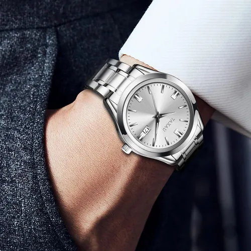 Vista 3 de Taxau Relojes analógicos de cuarzo para hombre, relojes de acero inoxidable con cara grande para hombres, relojes de pulsera para hombre con fecha
