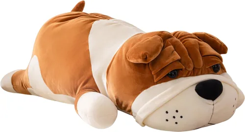 Vista 9 de Animales de peluche de perro, Bulldog de peluche marrón de 17.7 pulgadas, animales de peluche grandes, regalos de Navidad y cumpleaños para niños