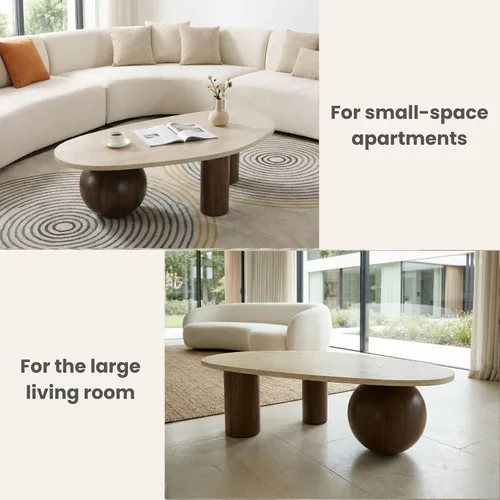 Vista 6 de Mesa de centro moderna de 55 pulgadas para sala de estar, patas de madera laminada con aspecto de mármol, mesas centrales para oficina en casa