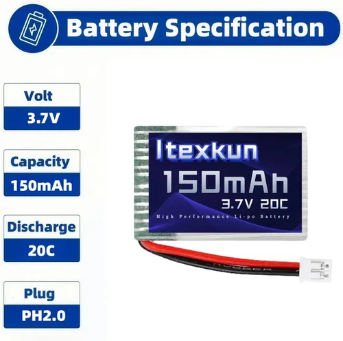 Vista 2 de 5 unids 3.7 V 150 mAh 20C PH2.0 enchufe recargable Lipo batería para JJRC H36 E010 E011 E013 GoolRC T36 NIHUI NH010 F36 Mini RC Drone Quadcopter