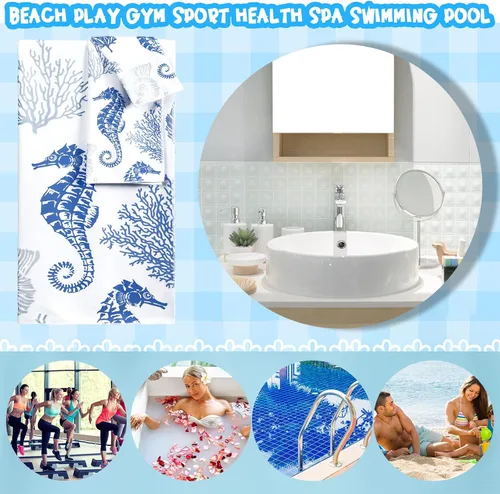 Vista 3 de VitalCozy Juego de 6 toallas de mano de playa para baño, diseño de conchas costeras, estrellas de mar náuticas, toallas de baño para cocina, baño