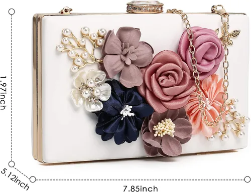 Vista 7 de Embrague floral para mujer, bolso de mano floral con flores en 3D, bolso de mano con rosas y flores, para boda y noche