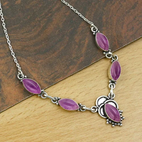 Vista 2 de Marquise Shape Natural Gemstones Necklace - Handmade Vintage Style Bohemian Birthstone Necklace Jewelry - Perfect for Wedding Anniversary & Special