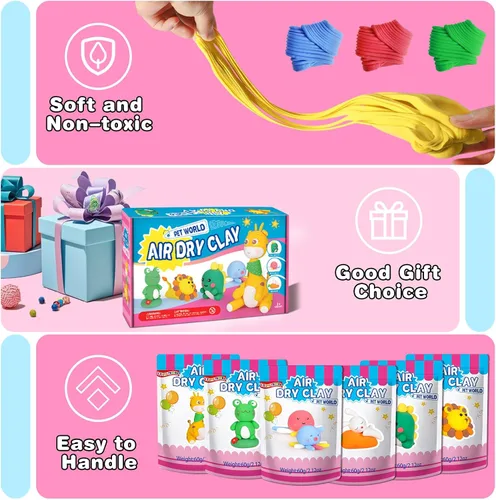 Vista 2 de ifergoo Arcilla seca al aire para niños, kit de arcilla para modelar animales, 6 diseños de animales con herramientas de escultura y tutoriales, Kit