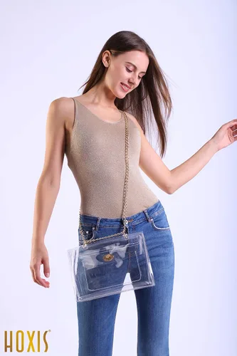 Vista 3 de Bolso de hombro con solapa transparente para mujer, con cierre de giro, minimalista, para estadio aprobado