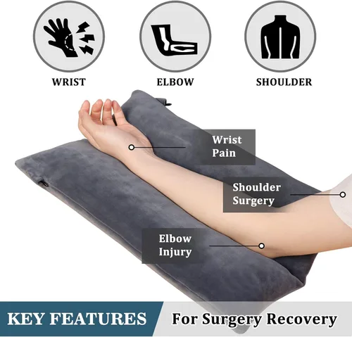 Vista 4 de Almohada de elevación de brazo rellena de espuma viscoelástica triturada, almohada de elevación estabilizadora para hinchazón y circulación, alivio