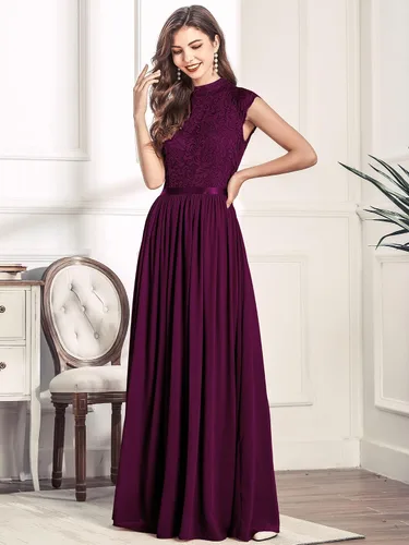 Vista 3 de Miusol Vestido largo formal sin mangas con encaje floral para dama de honor