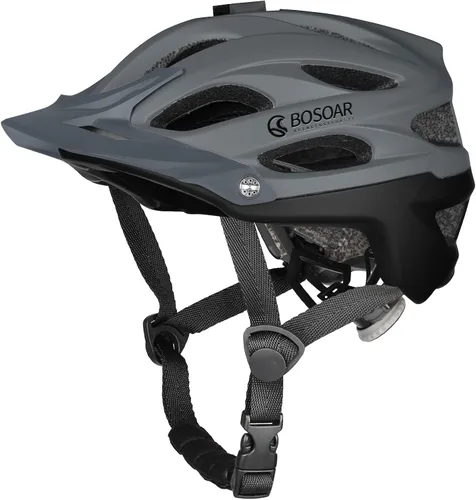 Vista 10 de Casco de bicicleta de montaña Bosoar, casco de ciclismo para adultos con soporte para cámara y visera desmontable para hombres, mujeres y jóvenes