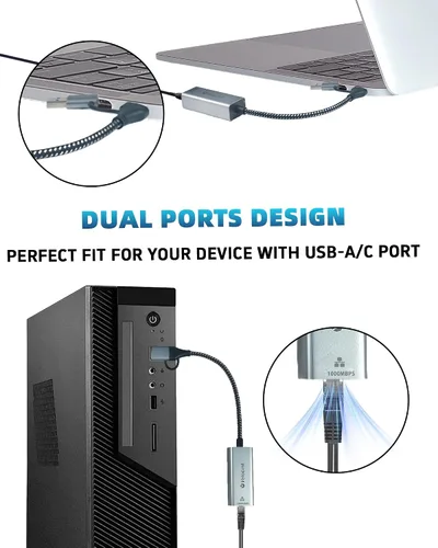 Vista 4 de Adaptador Ethernet a USB, 1 Gbps USB a RJ45 Gigabit LAN, USB 3.0 Ethernet compatible con 10/100/1000 Mbps. Compatible con portátiles, PC, Mac