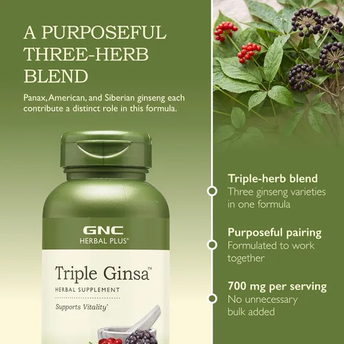 Vista 4 de GNC Suplemento de triple ginsa Herbal Plus, apoya la vitalidad, 100 porciones