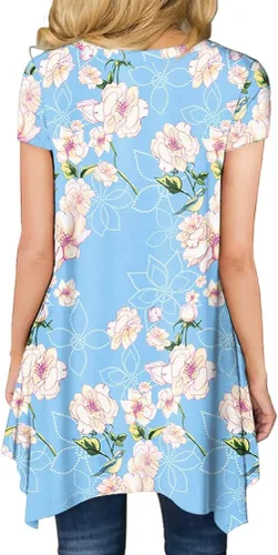 Vista 3 de BISHUIGE - Blusón de verano para mujer, de manga corta, con dobladillo irregular, holgada