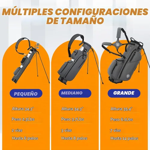 Vista 7 de Par 3 Bolsa de soporte de golf con divisor de 3 vías y cifrado 900D Gris