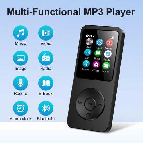 Vista 2 de Reproductor de MP3 de 64 GB con Bluetooth 5.3, pantalla de 1.8 pulgadas, reproductor de música portátil con altavoz, radio FM, grabadora de voz