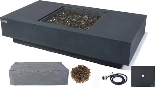 Vista 51 de Elementi+ Mesa de Fuego de Gas Colorado de Hormigón Fundido de 56" Rectangular, Hoguera al Aire Libre con Ignición Electrónica Incluye Cubierta