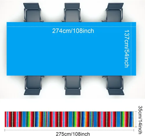 Vista 3 de Mixweer Juego de camino de mesa y mantel mexicano de algodón, mantel desechable de plástico con serape mexicano, mantel rectangular de plástico