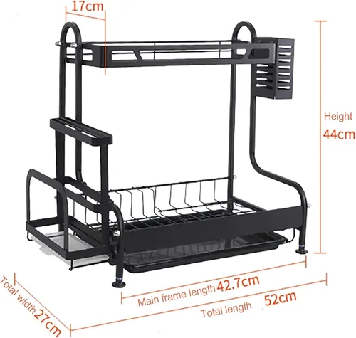 Vista 5 de Escurridor de platos que ahorra espacio de 2 niveles para encimera de cocina, bandeja escurridor de platos de acero inoxidable con soporte
