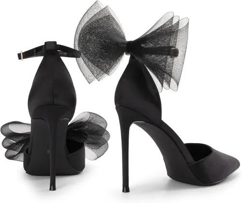 Vista 4 de DREAM PAIRS Zapatos de tacón alto para mujer, con tiras cerradas, puntera puntiaguda, lazo de malla, correa de tobillo, vestido sexy D'Orsay
