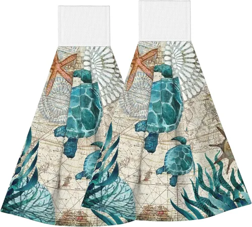 Vista 9 de Juego de 2 toallas de mano colgantes de hortensias azules, acuarela, primavera, pájaro, con lazo para colgar, toallas suaves y absorbentes para baño