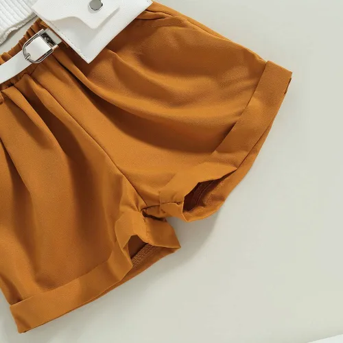 Vista 27 de TheFound Trajes de verano para niñas pequeñas, sin mangas, de punto acanalado, halter, pantalones cortos, ropa para recién nacidos, conjunto de 3