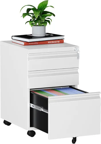 Vista 20 de MIIIKO - Archivador de metal con 3 cajones con ruedas, archivador móvil para debajo del escritorio de oficina en el hogar, archivadores totalmente