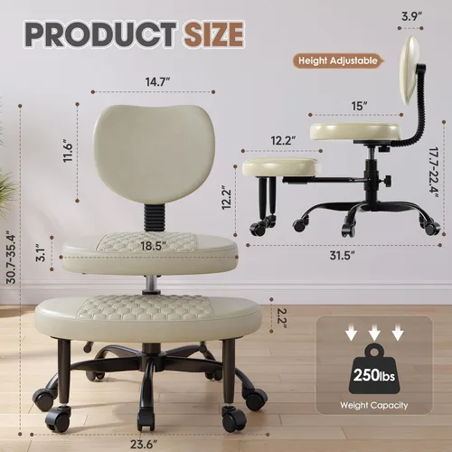 Vista 2 de Silla de oficina con patas cruzadas, sillas giratorias de 360° para adultos, silla de oficina ergonómica de patas cruzadas ajustable en altura