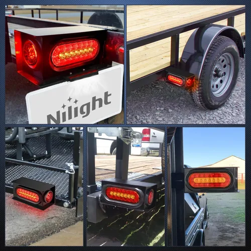 Vista 7 de Nilight juego de 2 cajas de luz para remolque de acero, kit de carcasas con 3 luces LED para placa de matrícula, luces de cola ovaladas de 6