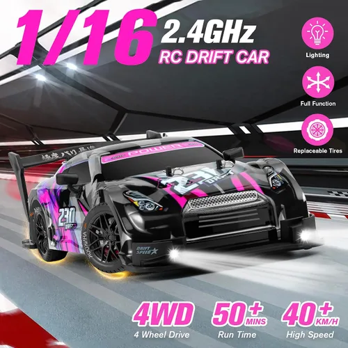 Vista 4 de Auto de Derrape RC, Coches RC de Derrape a Escala 1:16, Auto de Carreras RC 4WD de 2.4GHz, Vehículo de Derrape de Control Remoto de Alta Velocidad