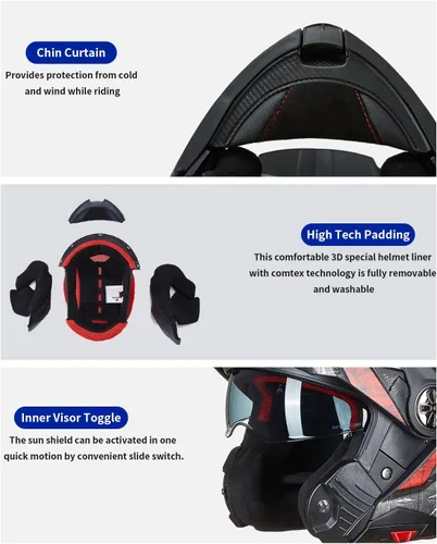 Vista 5 de ILM - Casco modular de cara completa para motocicleta, ATV, tres en uno, para moto de nieve, con visera antiniebla Pinlock, para hombres y mujeres