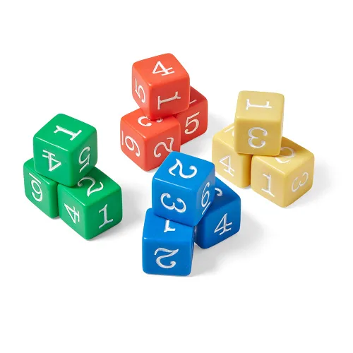 Vista 4 de hand2mind Dados de plástico con números de color de 3/4 pulgadas (juego de 12)