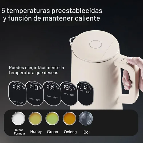 Vista 3 de Tetera eléctrica de 1,5 L, control de temperatura, color blanco Blanco crema