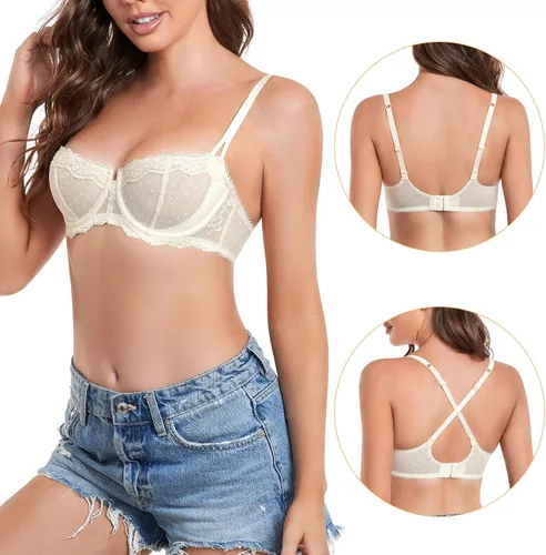 Vista 2 de DotVol Brasier de encaje transparente sin forro para mujer