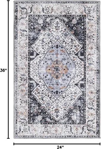 Vista 2 de Unique Loom Yara Collection - Alfombra de área Yash (2' x 3' Rectángulo, Lino Carbón/Beige)