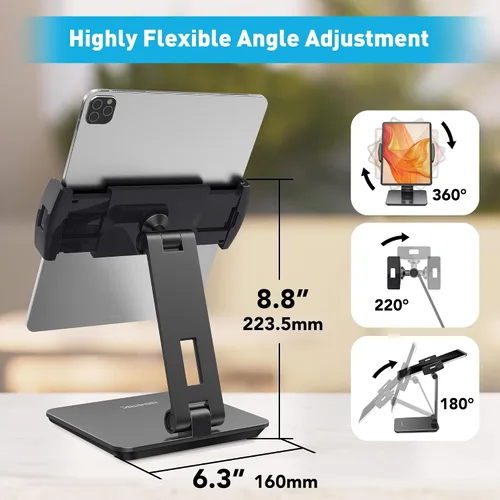Vista 4 de AboveTEK Quiosco de negocios soporte de aluminio para tablet iPad, soporte giratorio de 360° para tableta y teléfono para cualquier tableta de 4 a