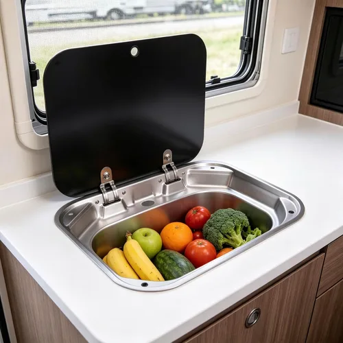 Vista 7 de Fregadero de cocina y bar de 17 pulgadas de montaje inferior para autocaravana, estación de trabajo, cuenco individual, lavabo para lavado de manos