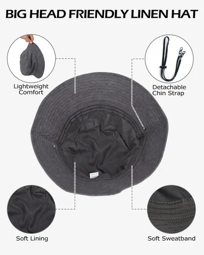 Vista 3 de Zylioo Sombrero de pescador de lino XXL para cabezas grandes, sombrero de Beige