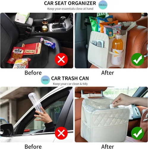 Vista 5 de FrgKbTm Organizador colgante para asiento trasero de coche con soporte para documentos, bolsa con múltiples bolsillos, botella, caja