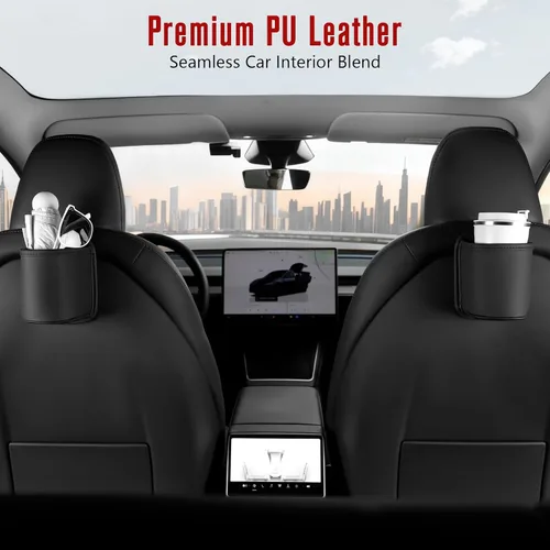 Vista 5 de Organizador de cuero para tazas de automóvil (paquete de 2) Portavasos con clip antideslizante para asiento trasero, puerta lateral del automóvil