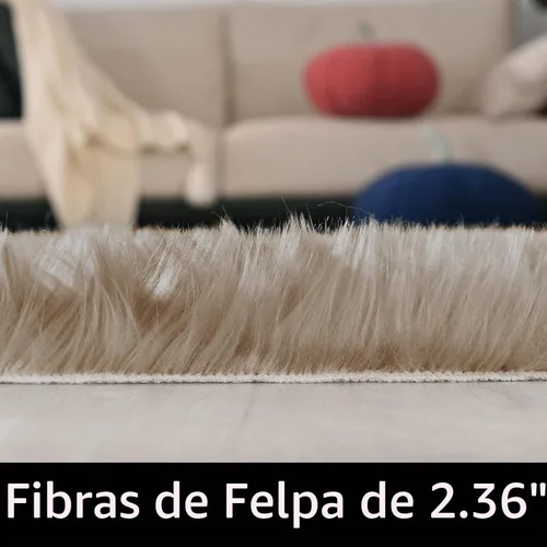 Vista 2 de Latepis - Alfombra rectangular de piel sintética tipo lana de oveja suave y esponjosa de estilo bohemio para sala de estar, dormitorio y residencias