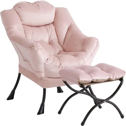 Vista 12 de LITA - Silla perezosa con otomana, sofá tapizado de ocio moderno de acento, silla de lectura contemporánea de salón con reposabrazos y bolsillo